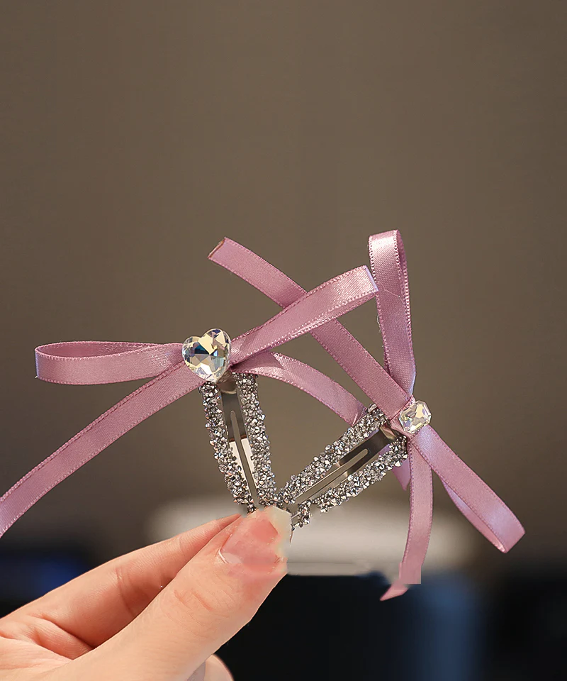 Cute Purple Fabric Art Zircon Bow Hairpin