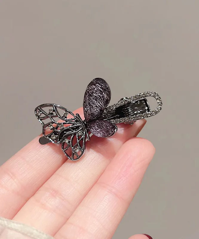 Fine Black Alloy Zircon Hollow Out Butterfly Hairpin Two-Piece Set