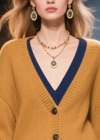 Brown Oversized Patchwork Lace Fake Two Piece Cardigans Fall