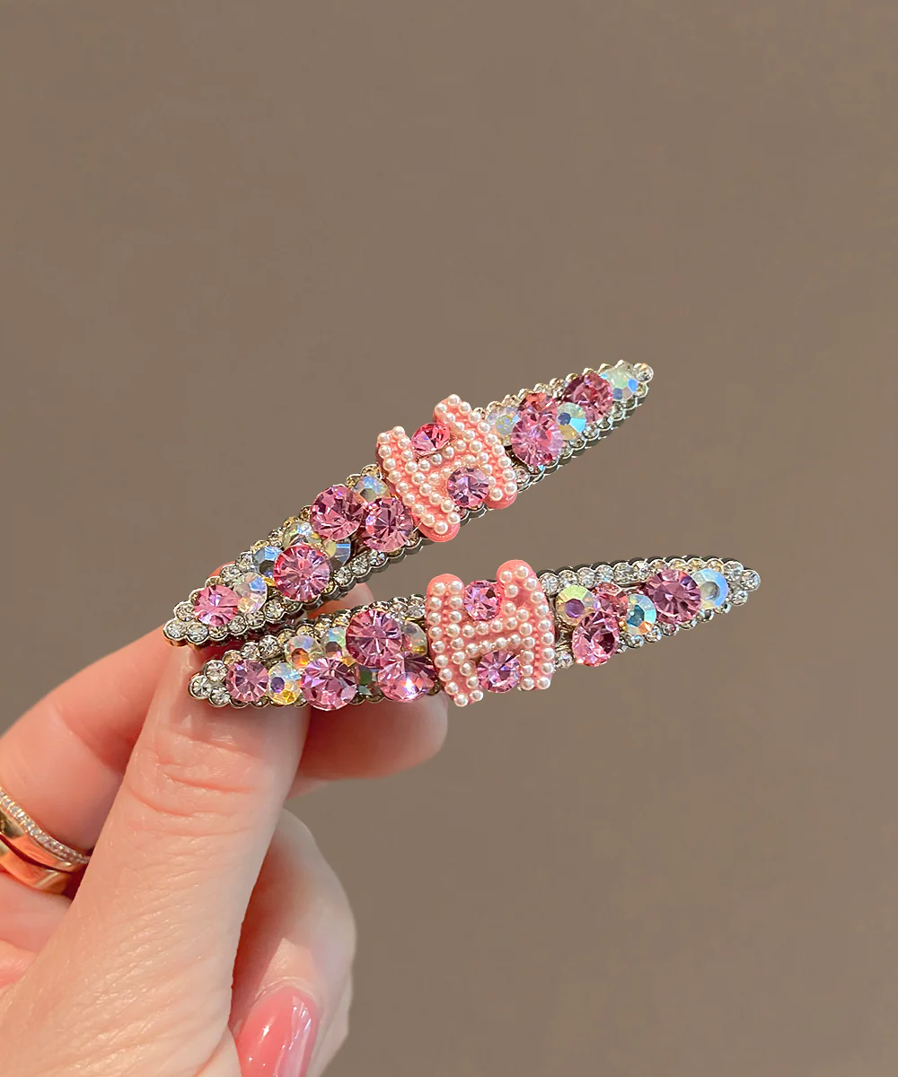 Cute Pink Metal Zircon Pearl Graphic Hairpin