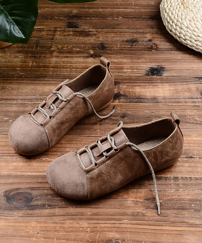 Lace Up Splicing Flat Shoes For Women Green Faux Leather