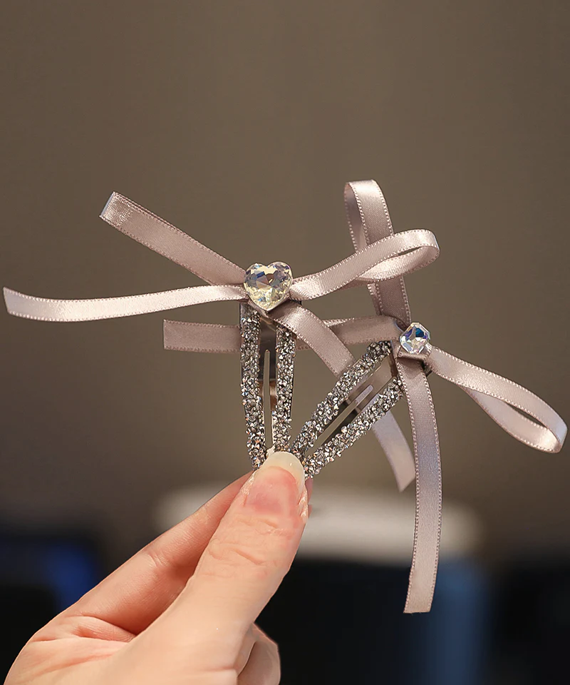 Cute Purple Fabric Art Zircon Bow Hairpin