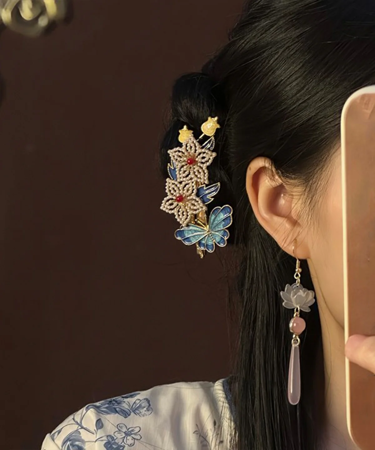 Chinese Style RainbowAncient Gold Floral Butterfly Hairpin