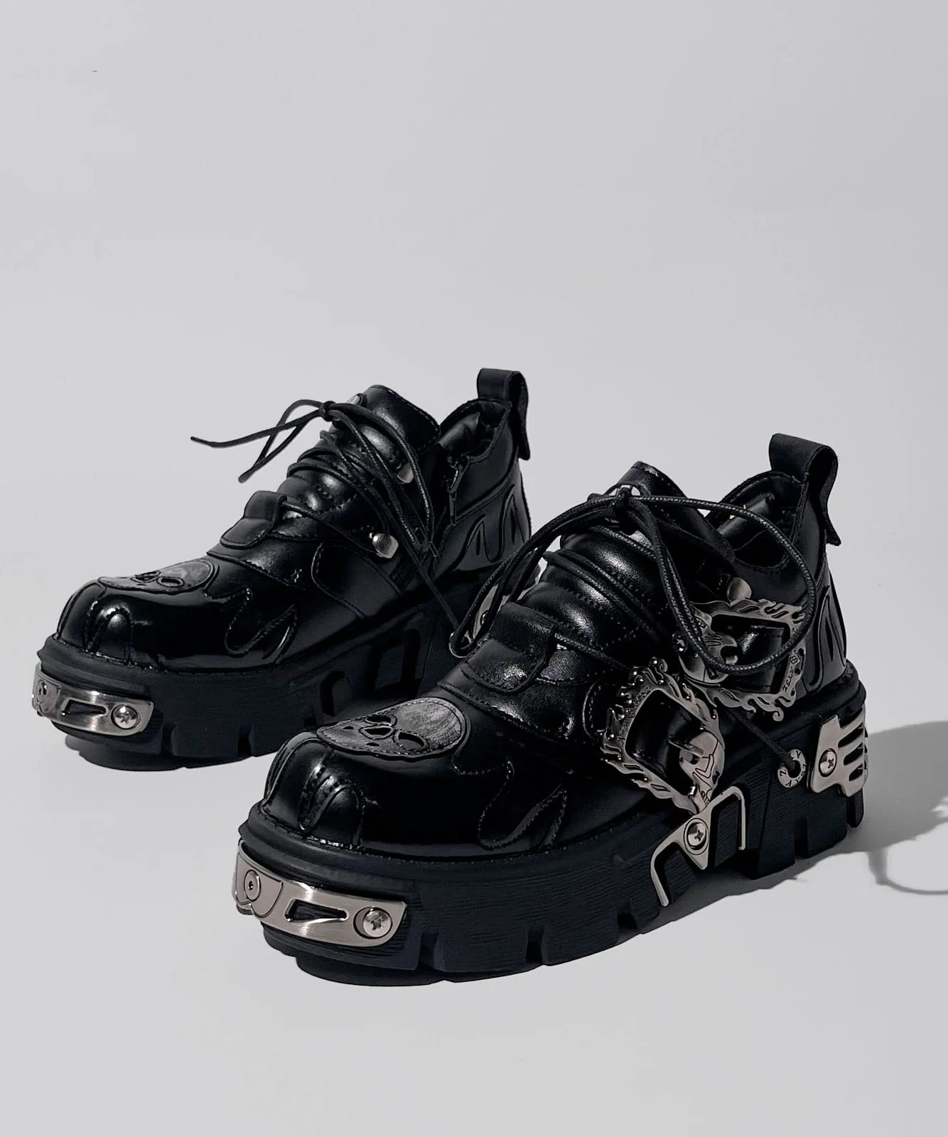 Streetwear Silver Lace Up Cowhide Leather Platform Shoes