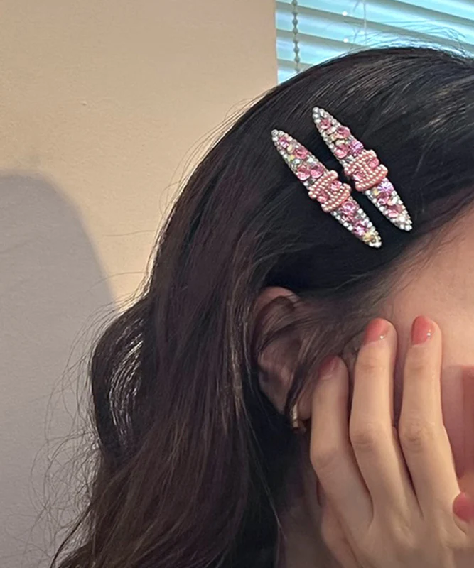 Cute Pink Metal Zircon Pearl Graphic Hairpin