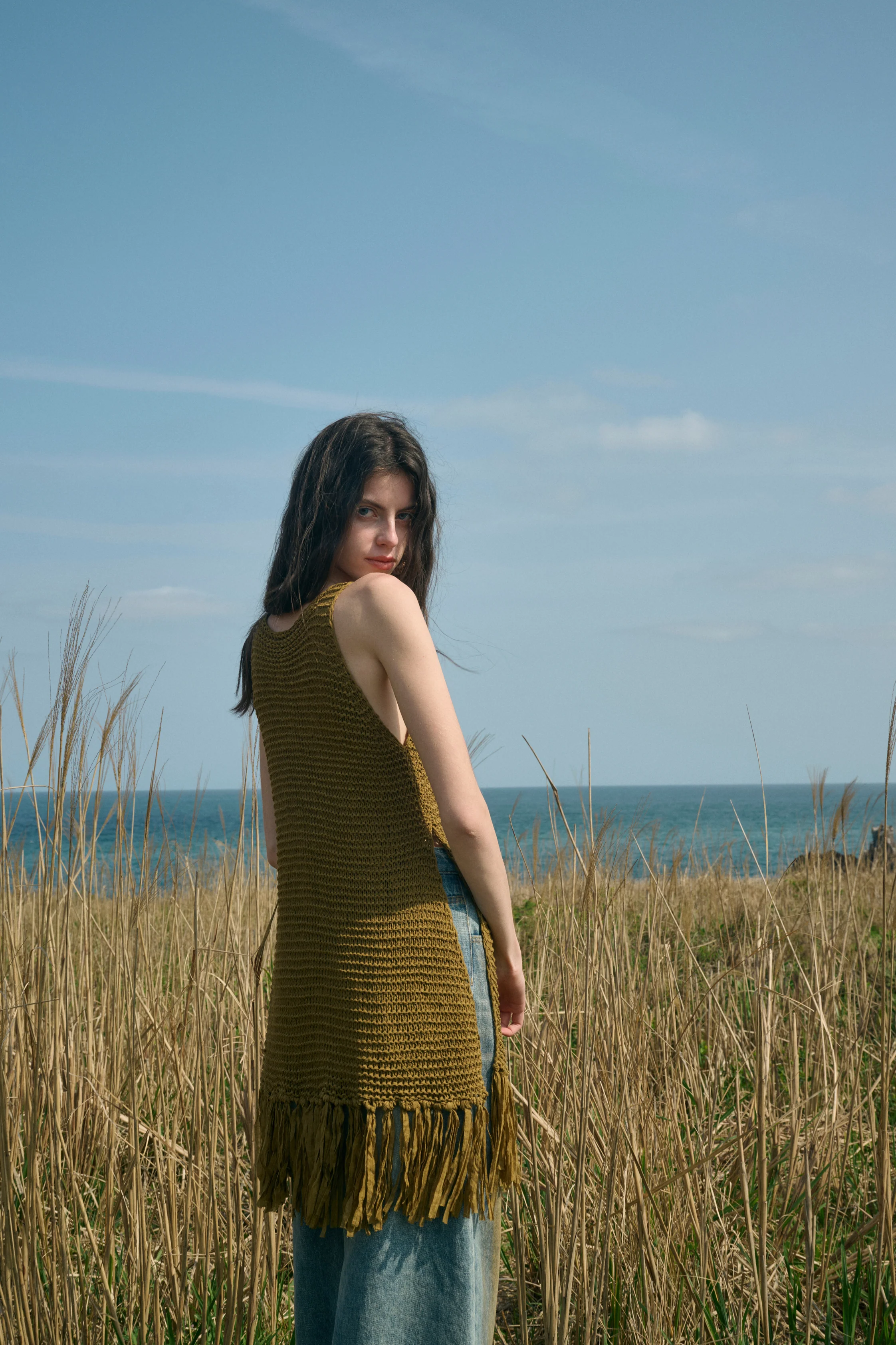 Fringed side slit vest