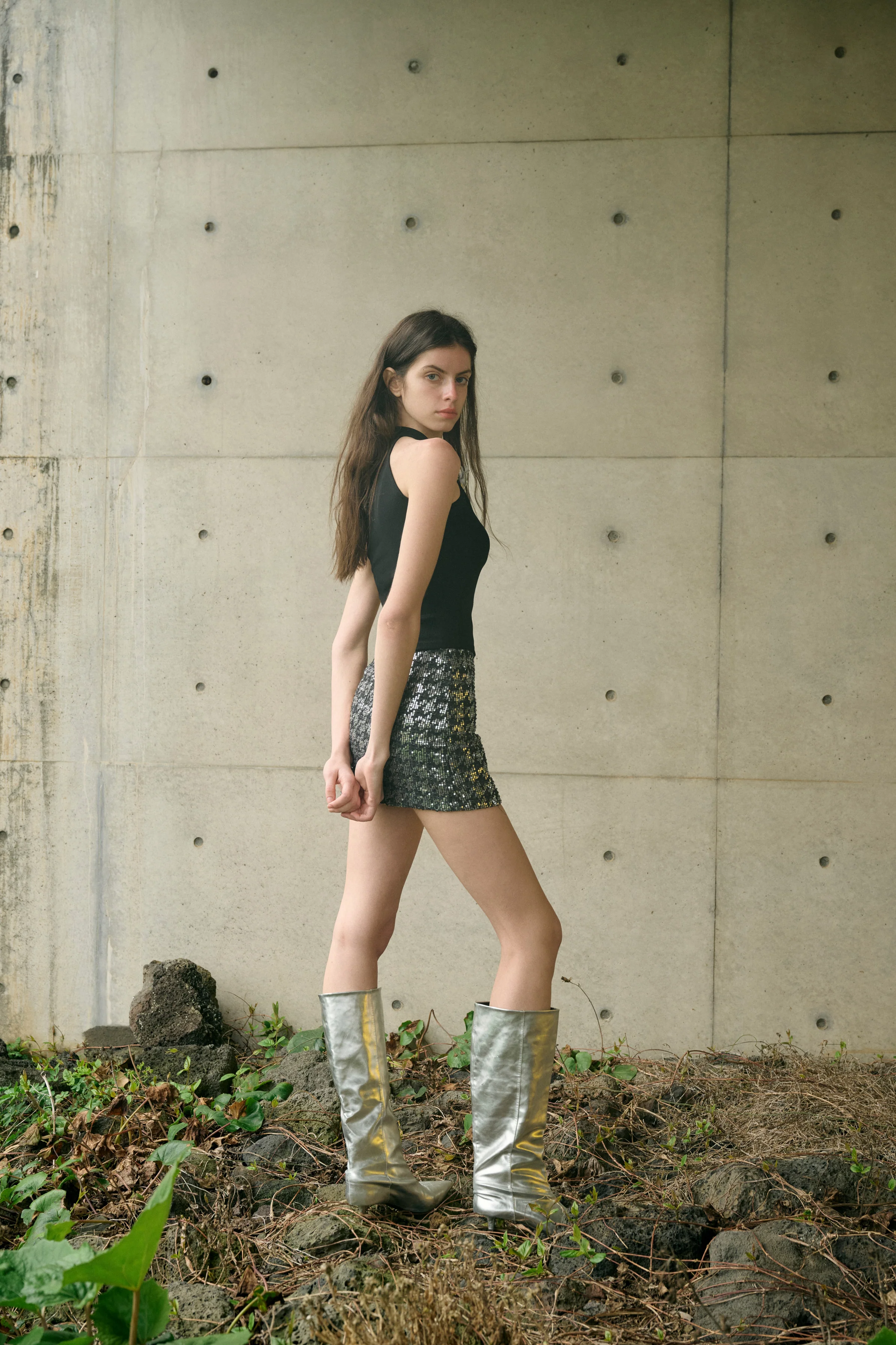 Houndstooth sequin mini skirt