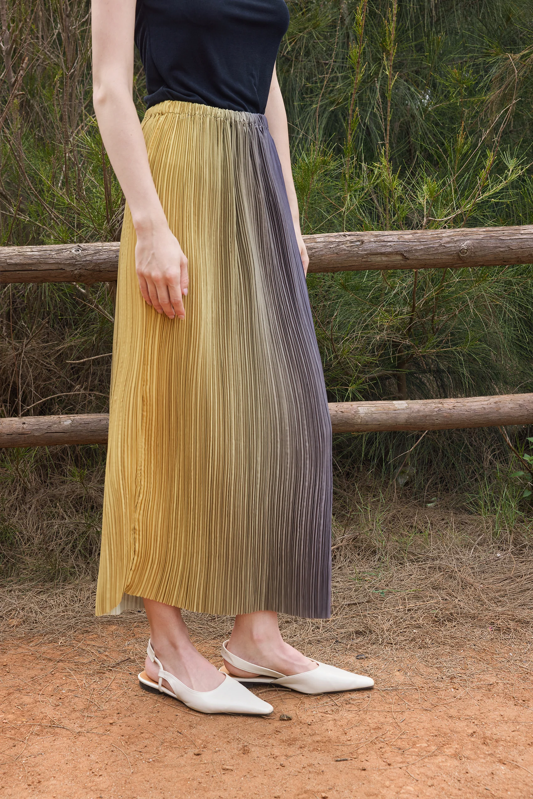 Pleated straight maxi skirt