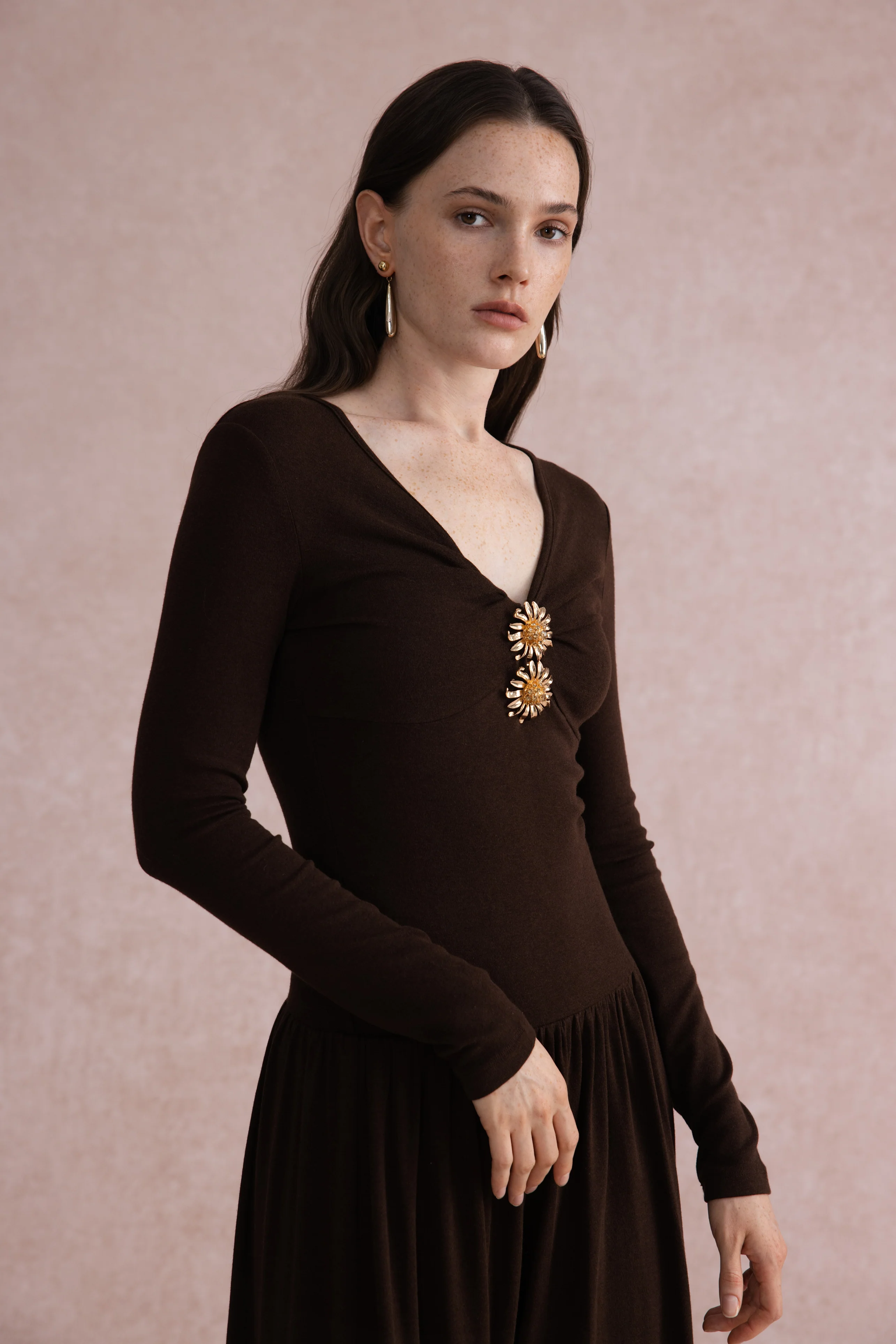 V-neck long sleeve maxi dress