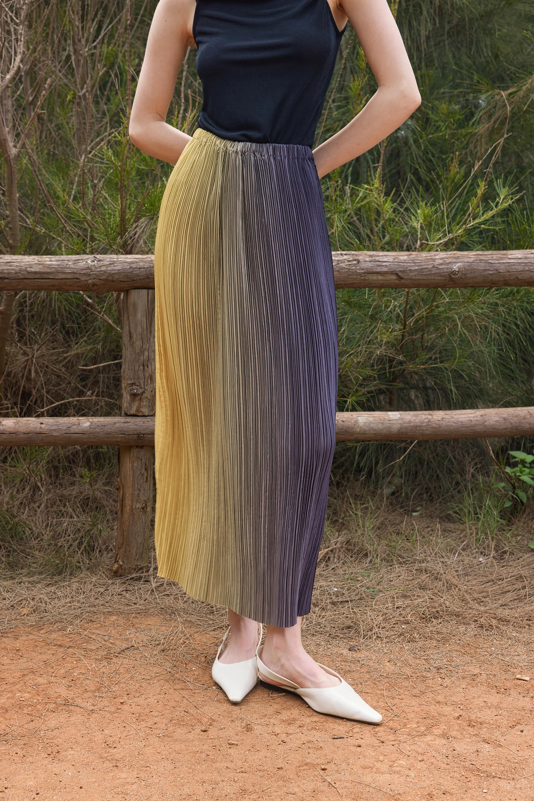 Pleated straight maxi skirt