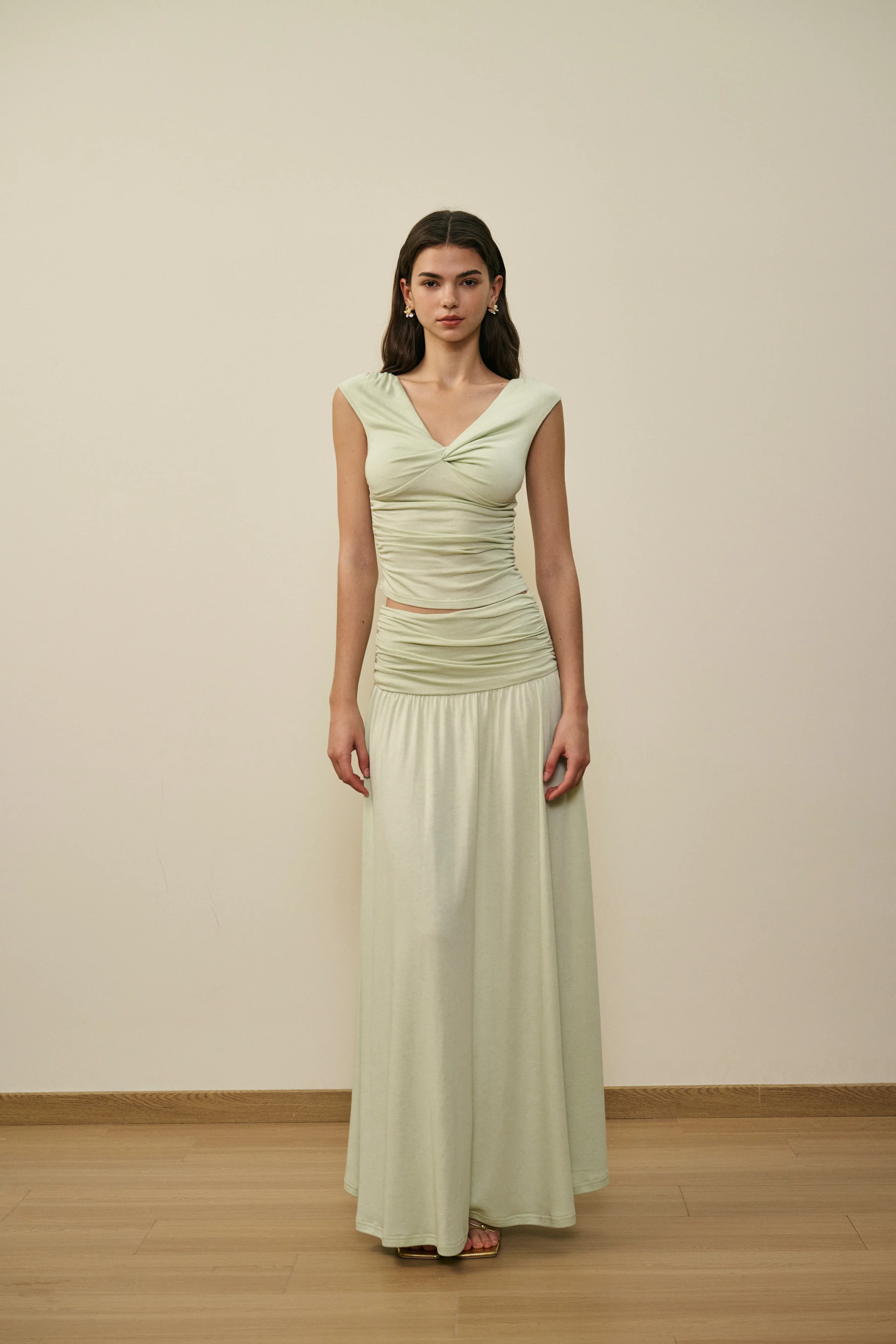 Ruched waist maxi skirt