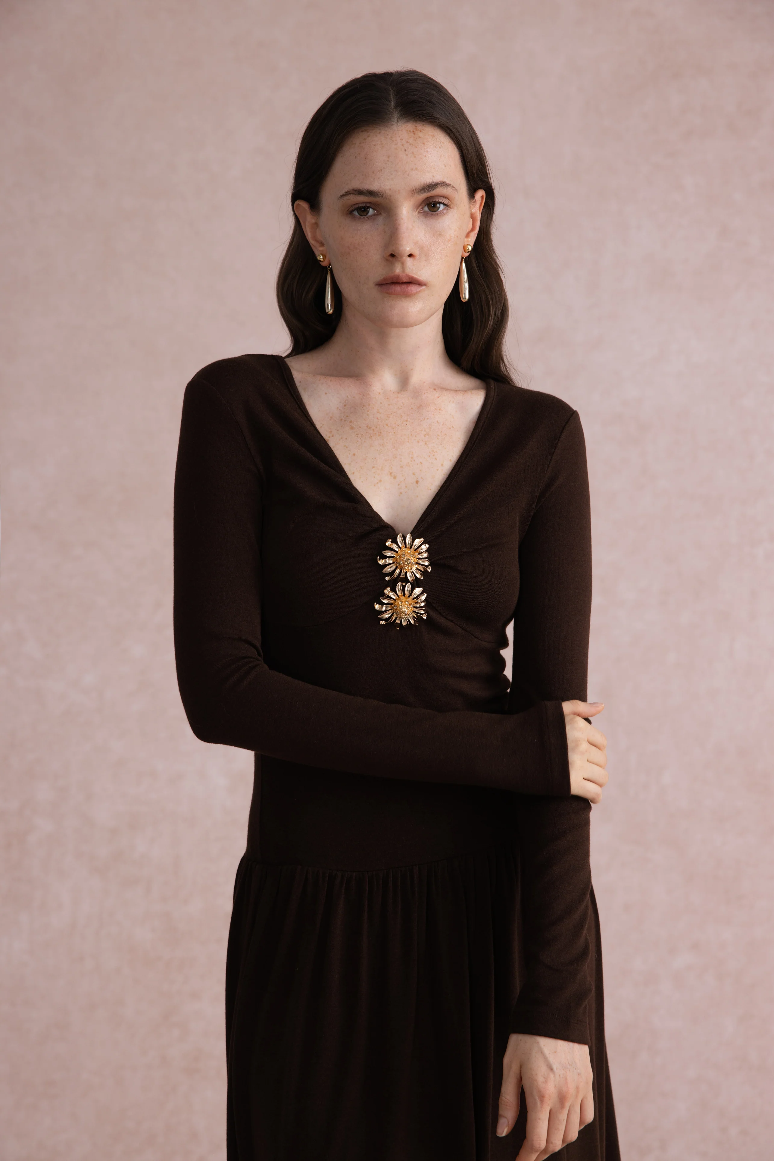 V-neck long sleeve maxi dress