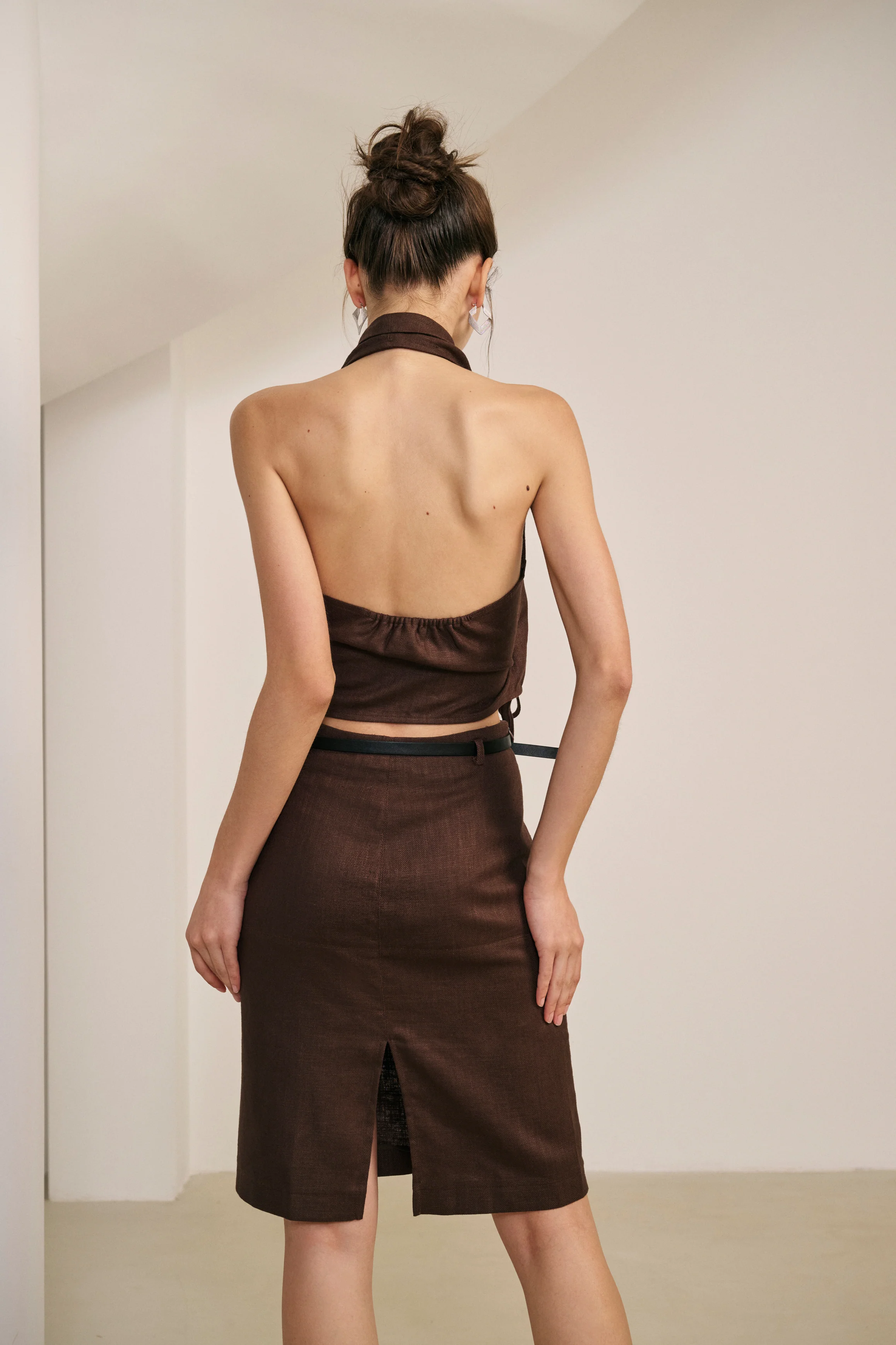 Tailored cotton linen skirt