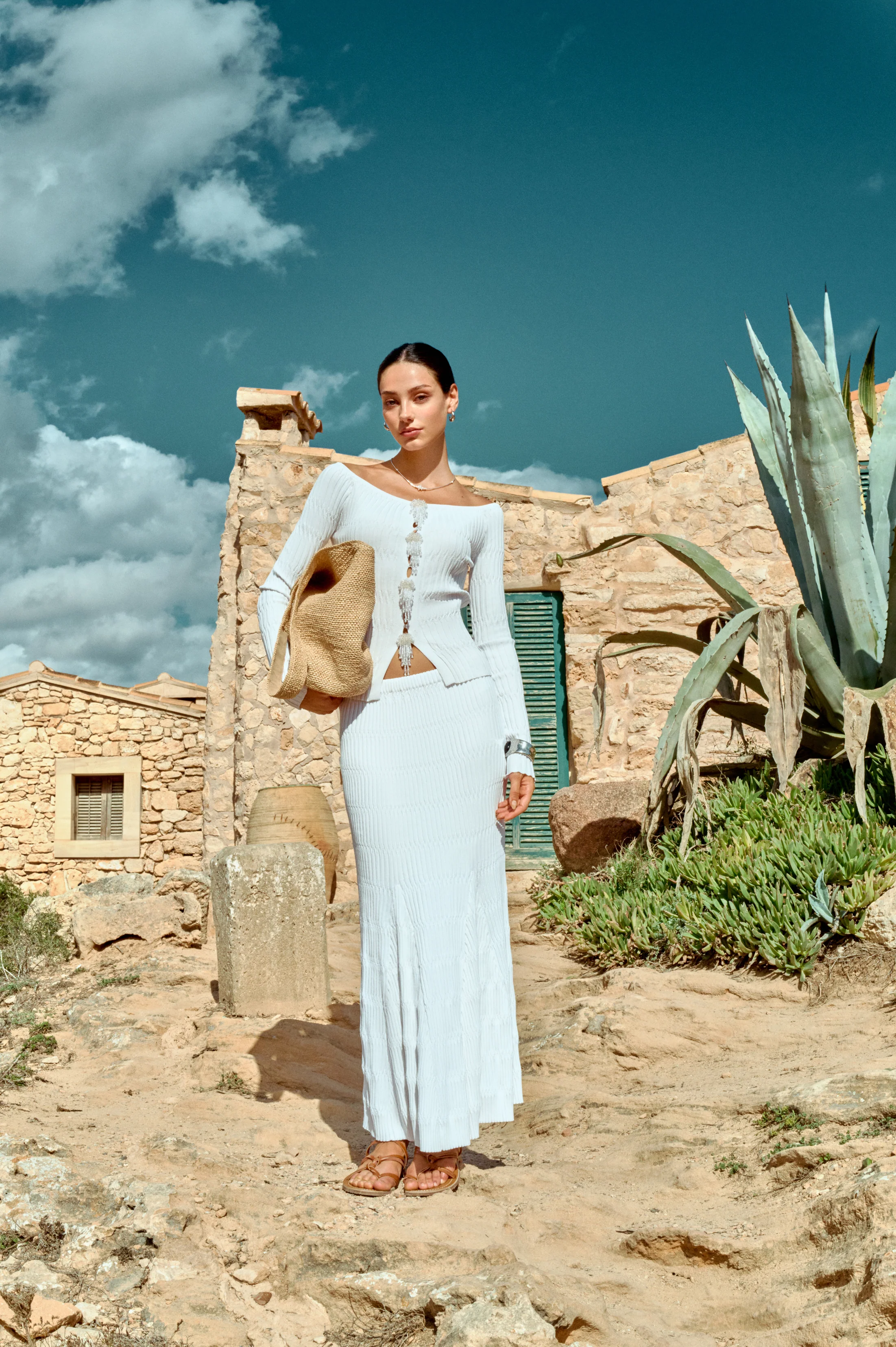 Pearl tassel top & maxi skirt