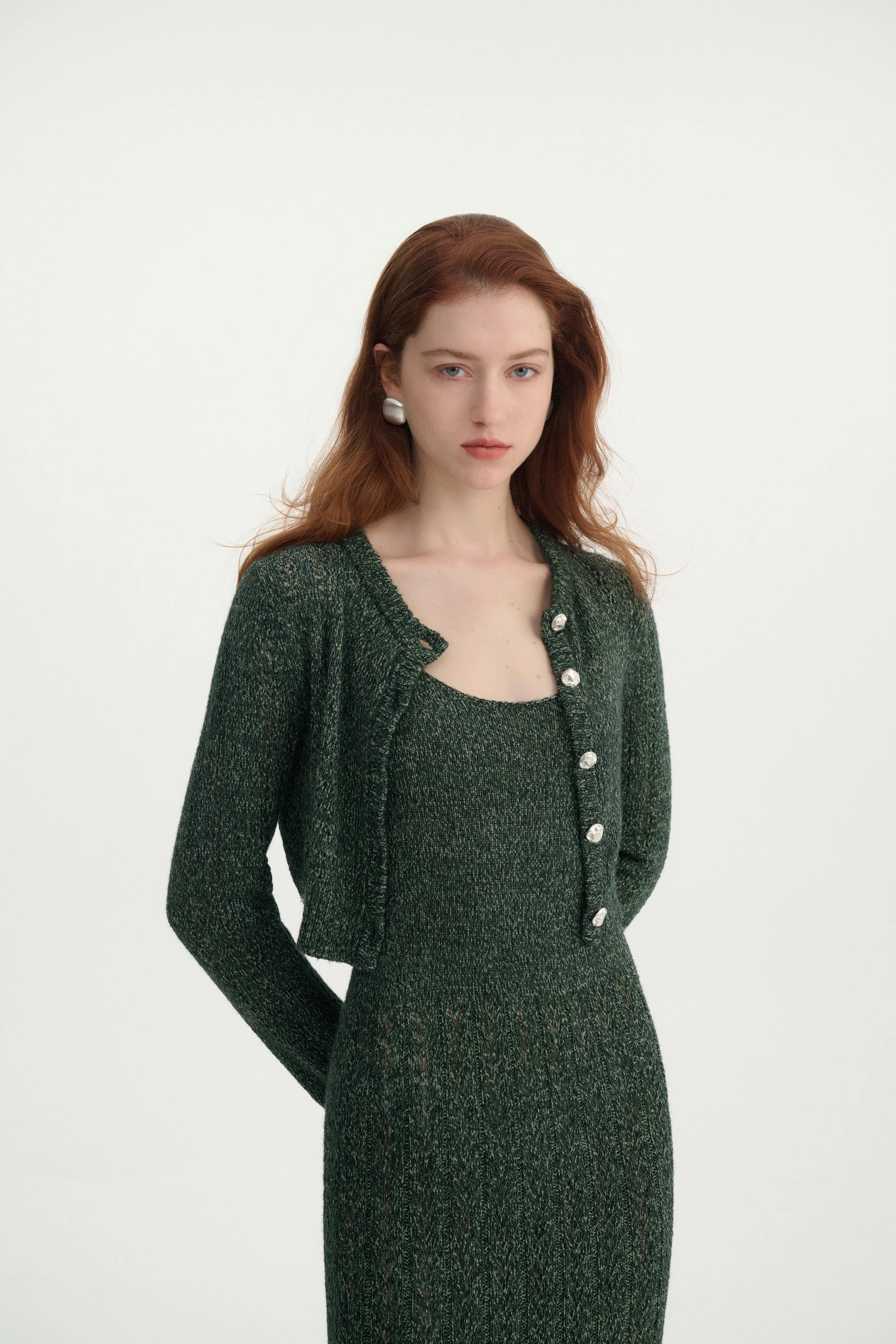 Pointelle cropped cardigan