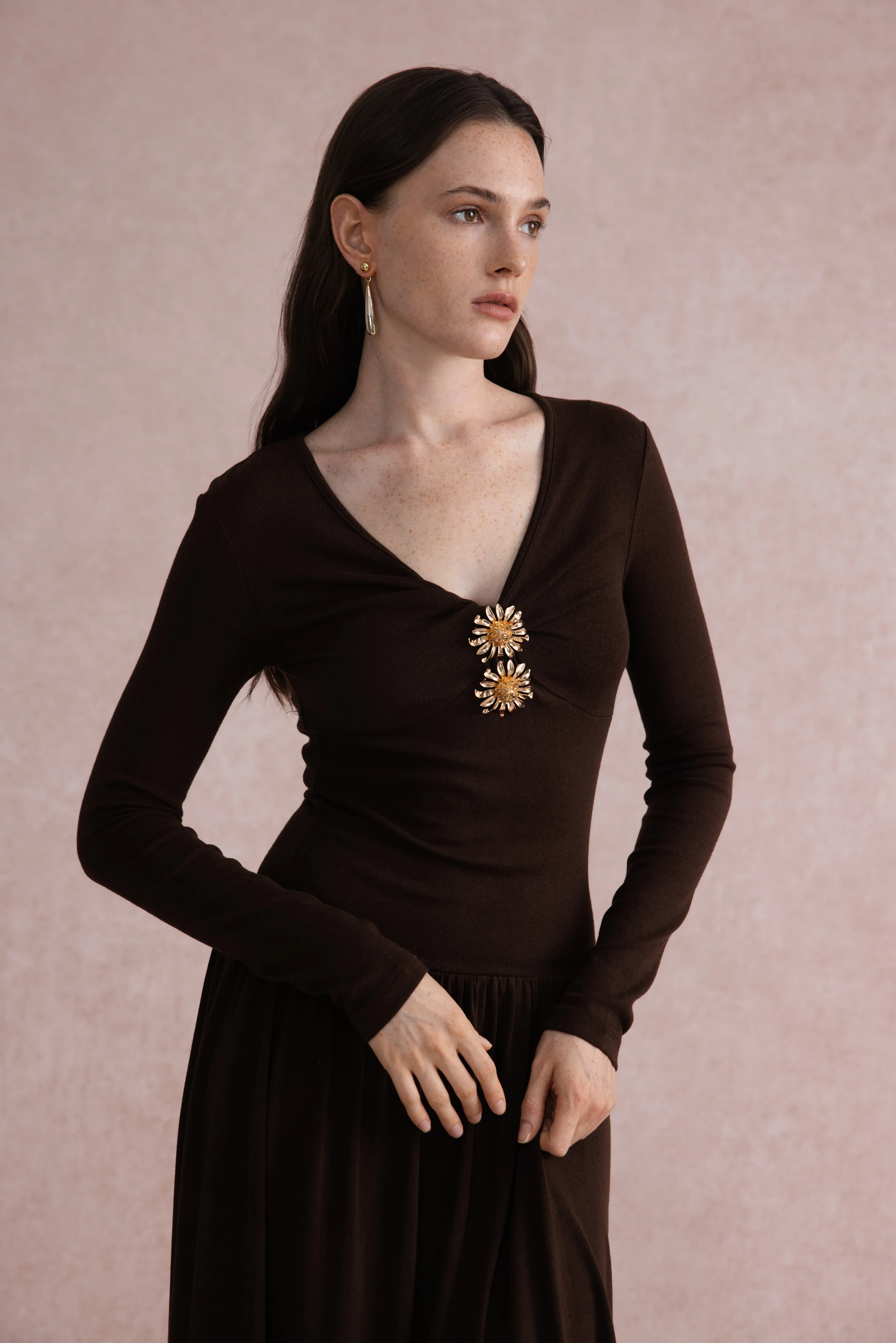 V-neck long sleeve maxi dress