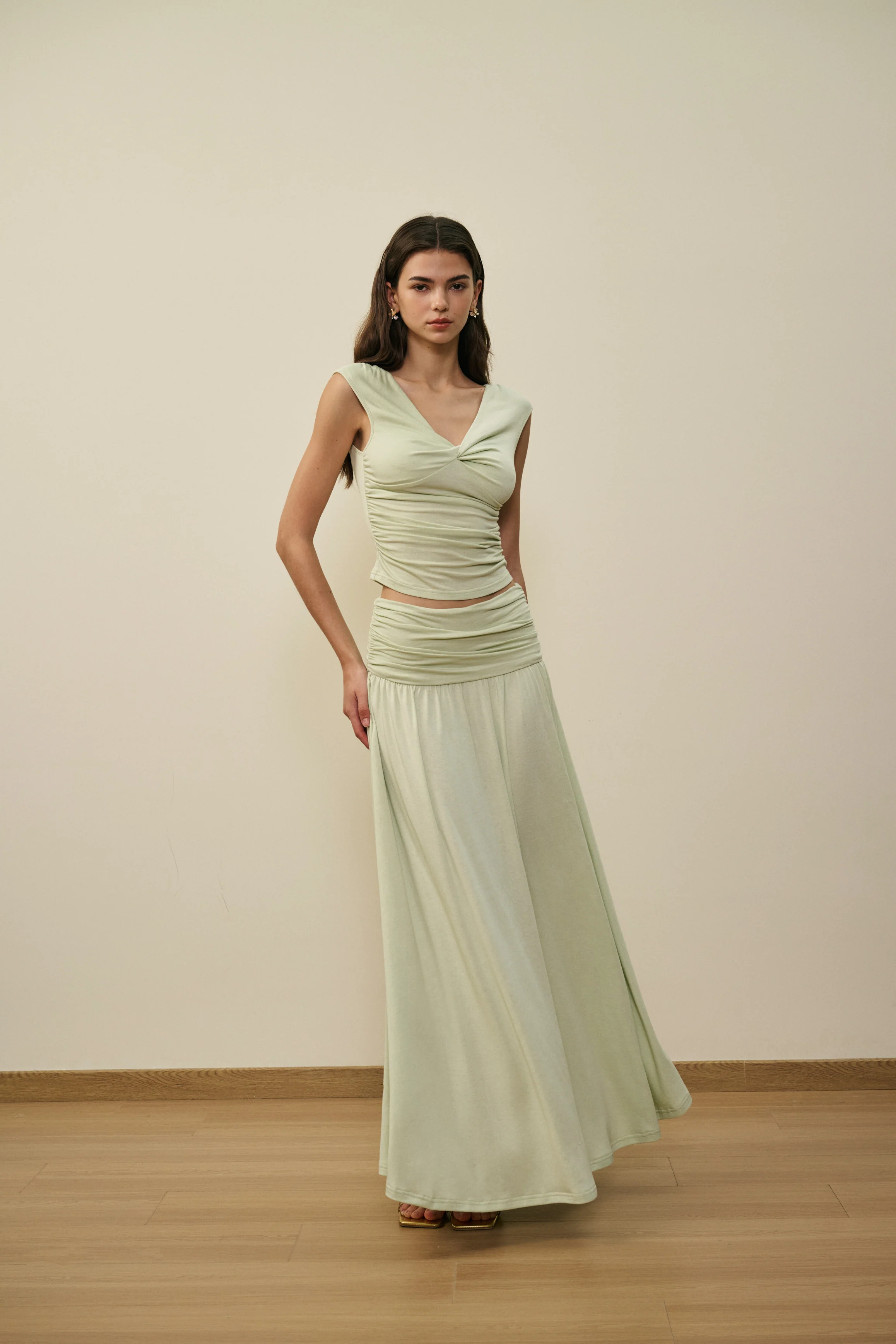 Ruched waist maxi skirt