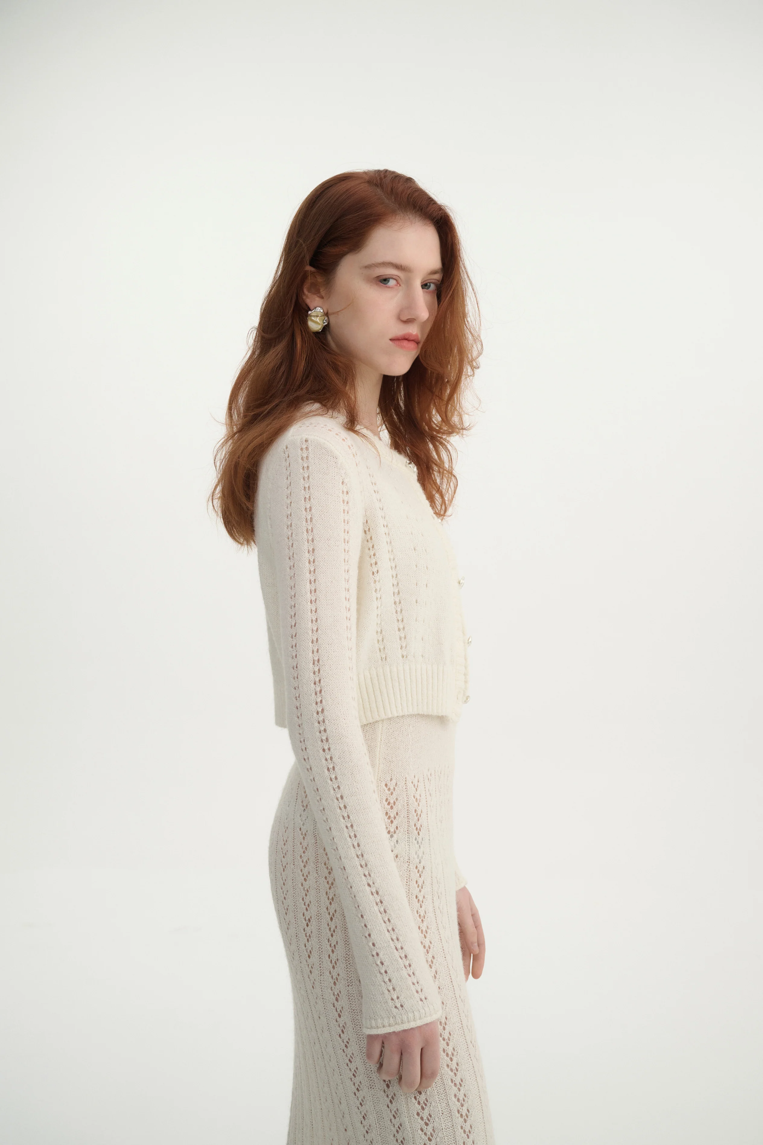 Pointelle cropped cardigan