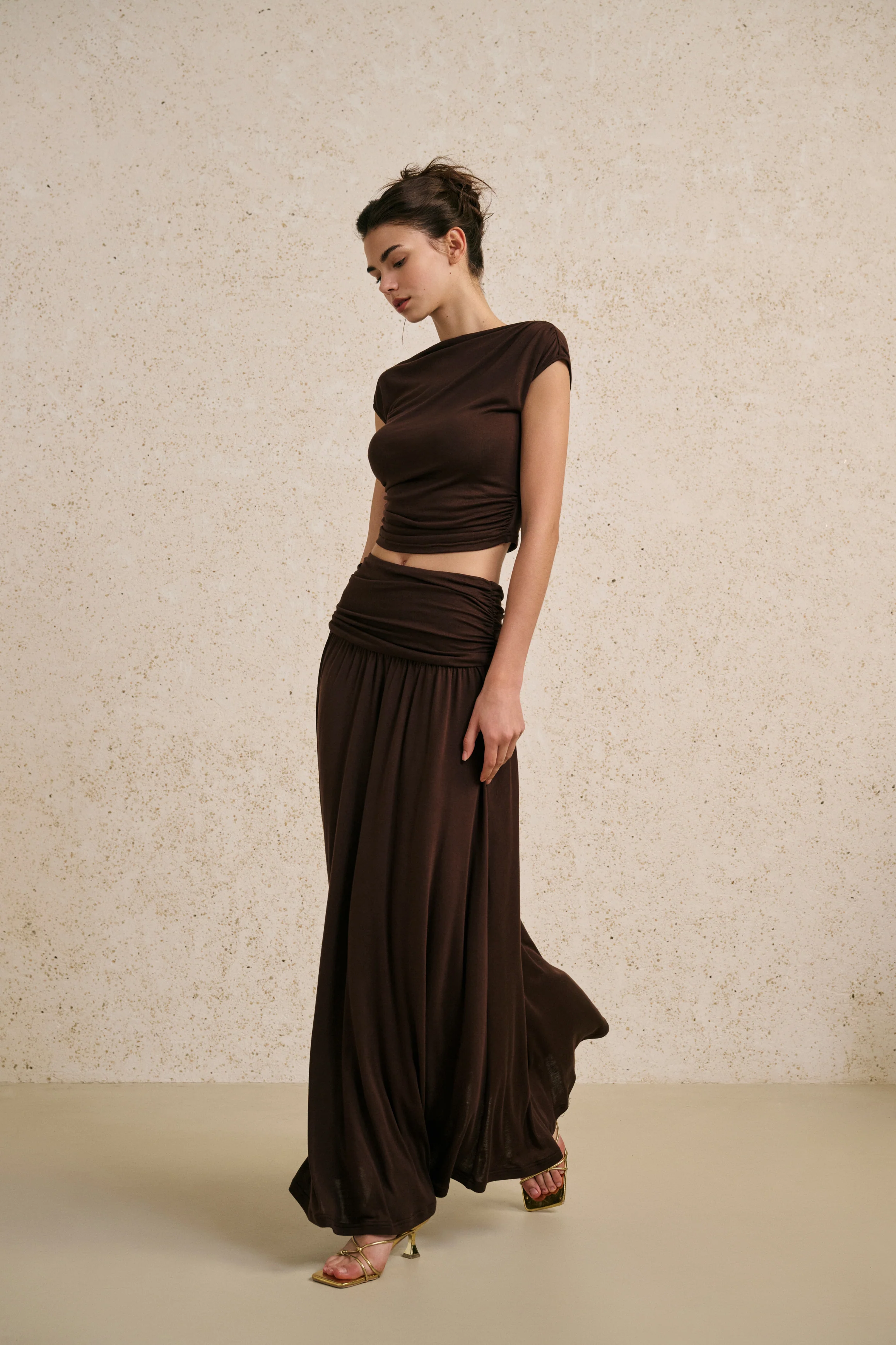 Ruched waist maxi skirt