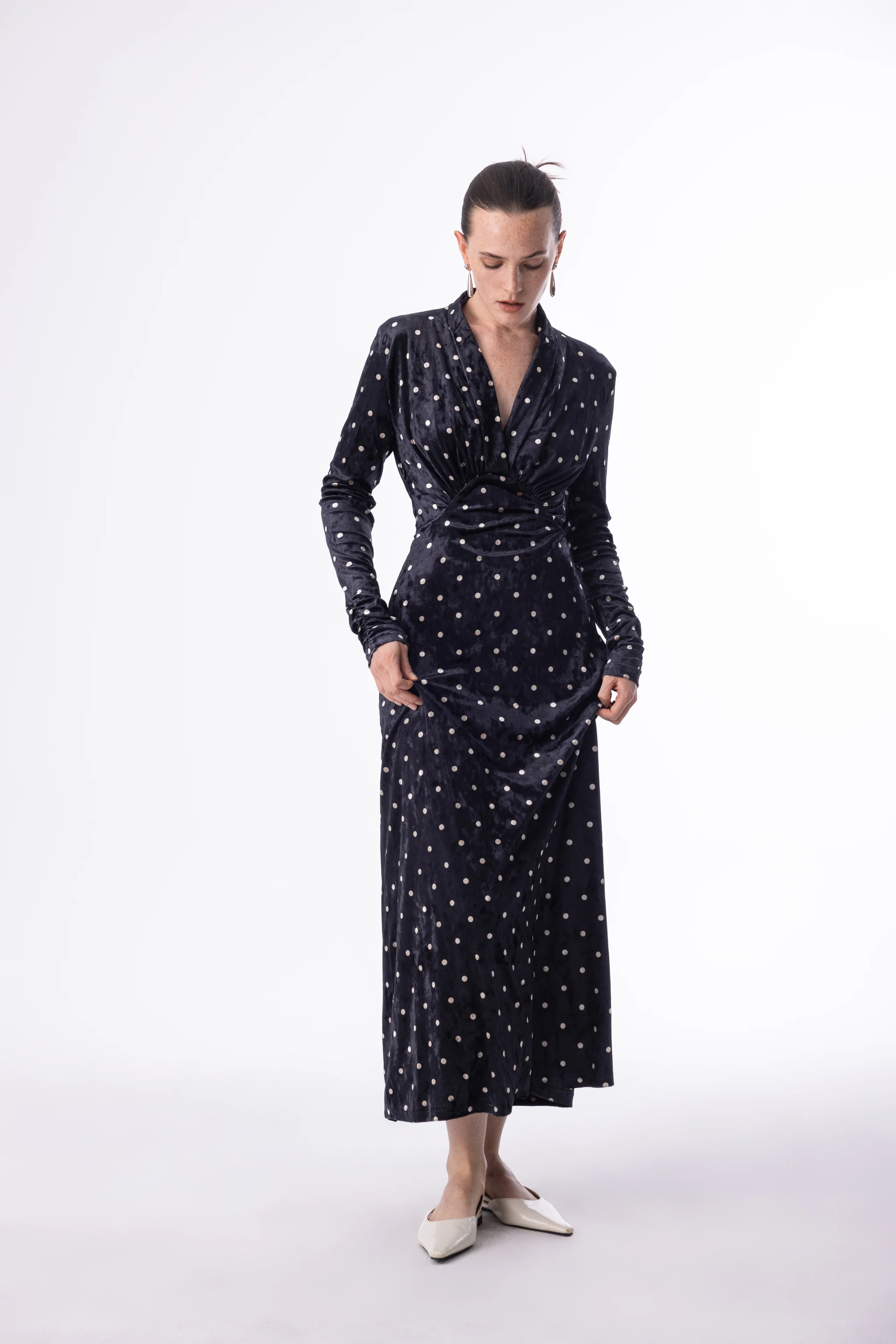 Velvet polka dot dress