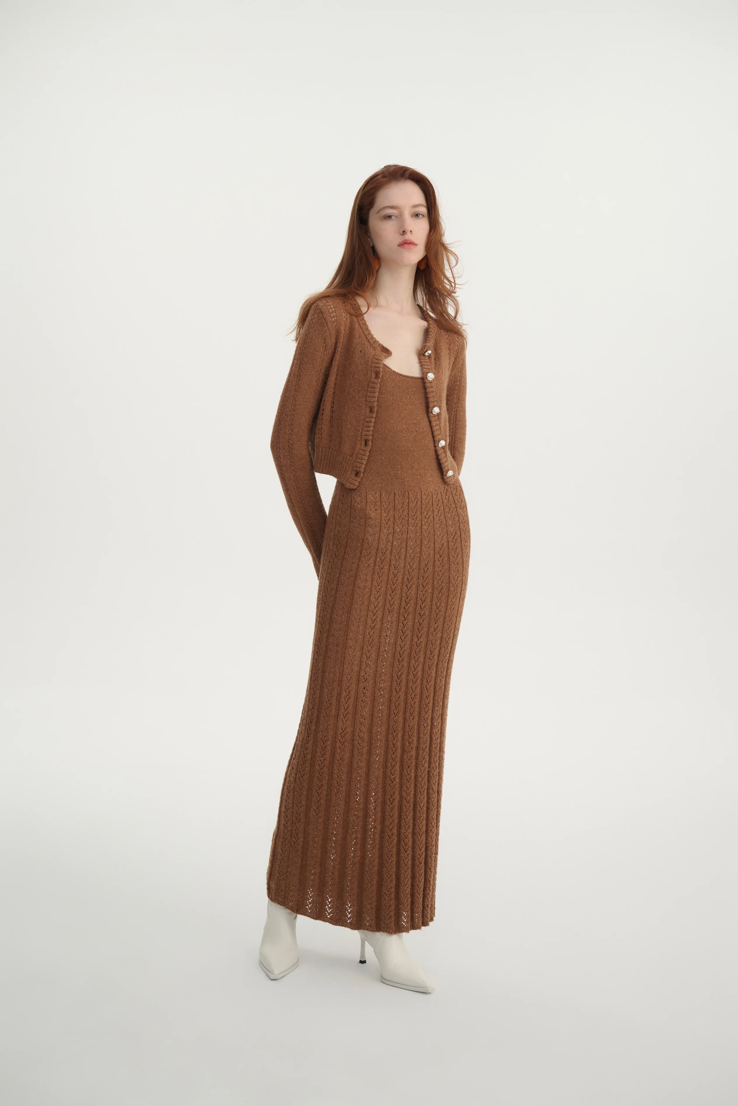 Pointelle cropped cardigan