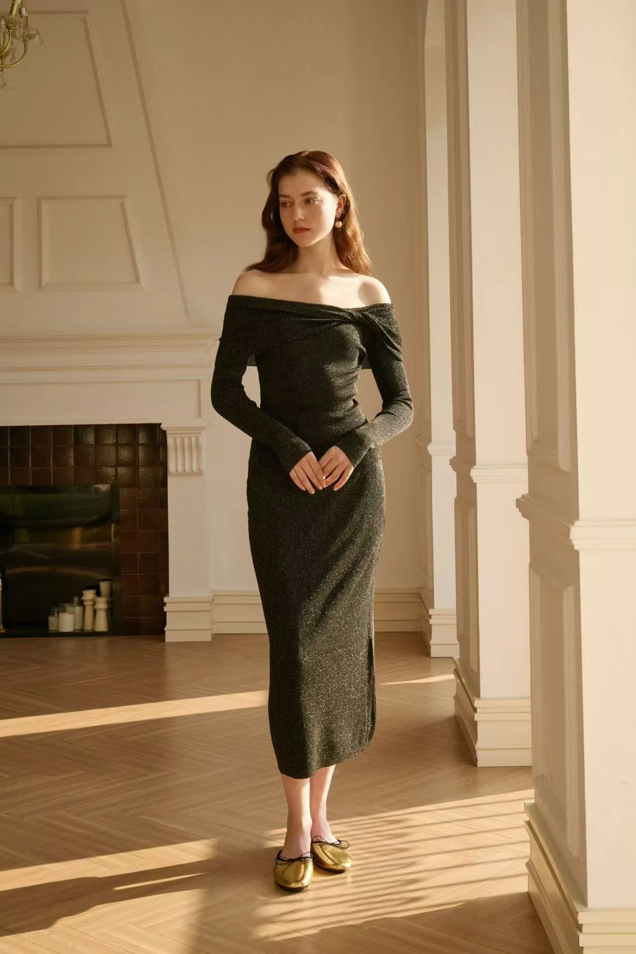 Off shoulder twist knit set