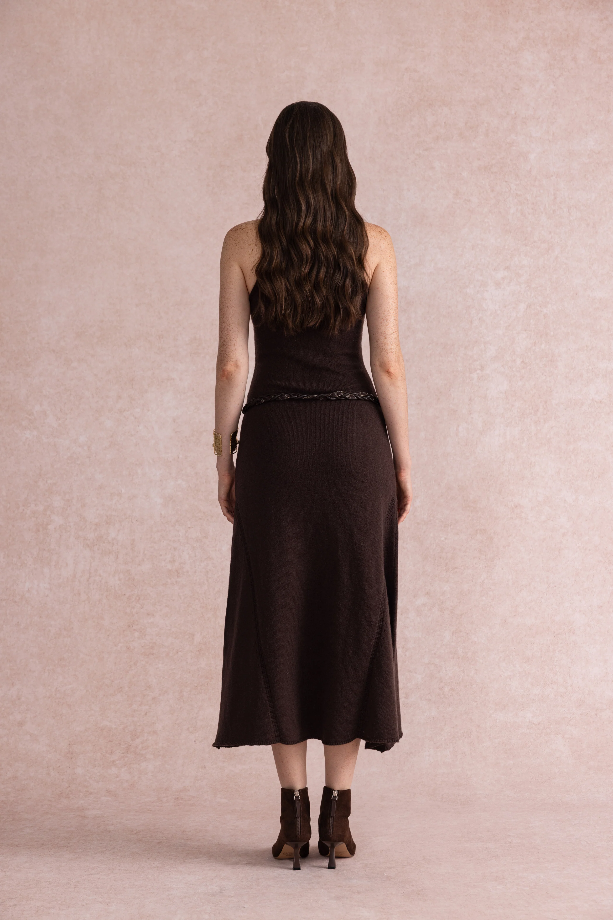 Halterneck fit and flare knit dress