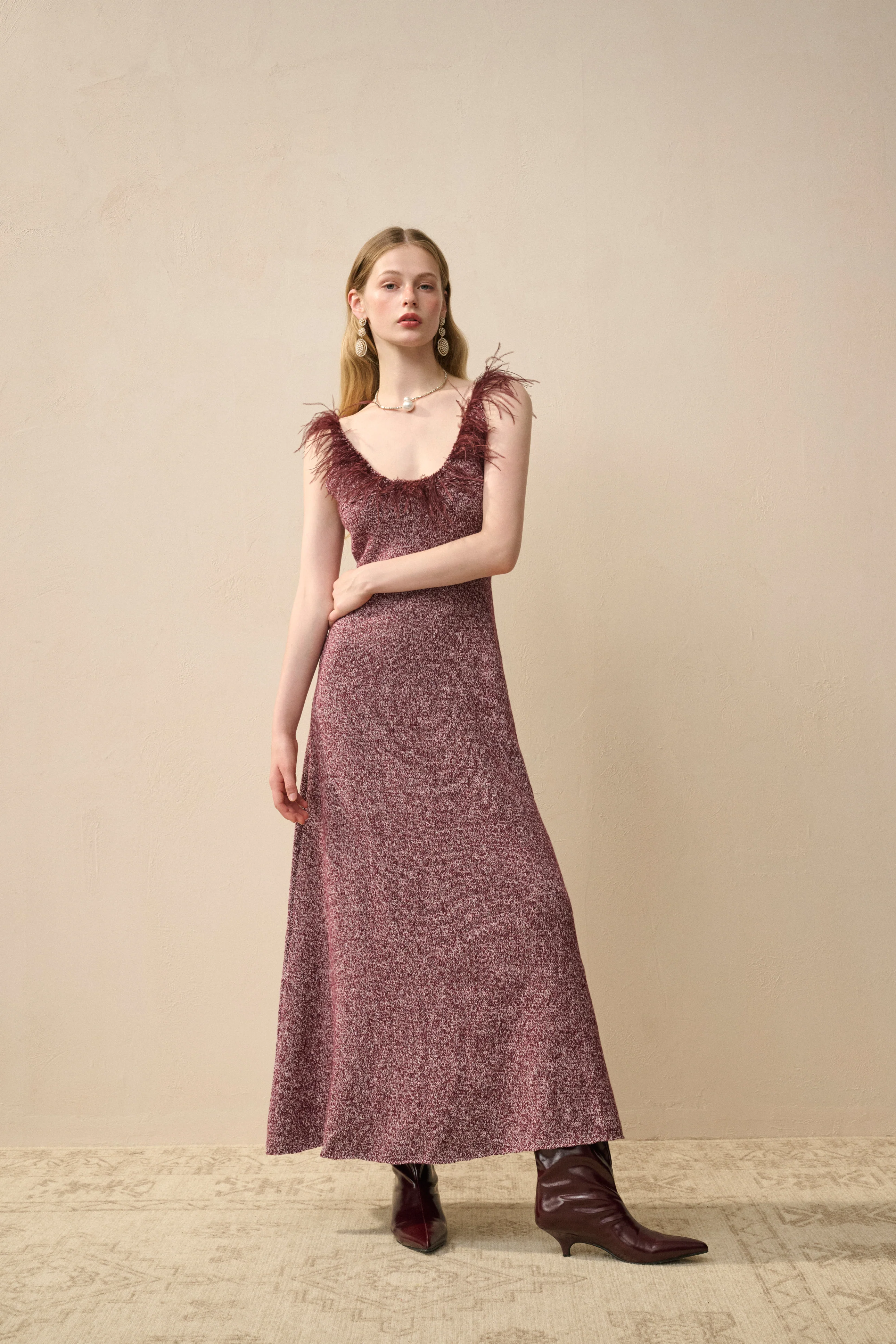 Scoop neck cotton wool dress