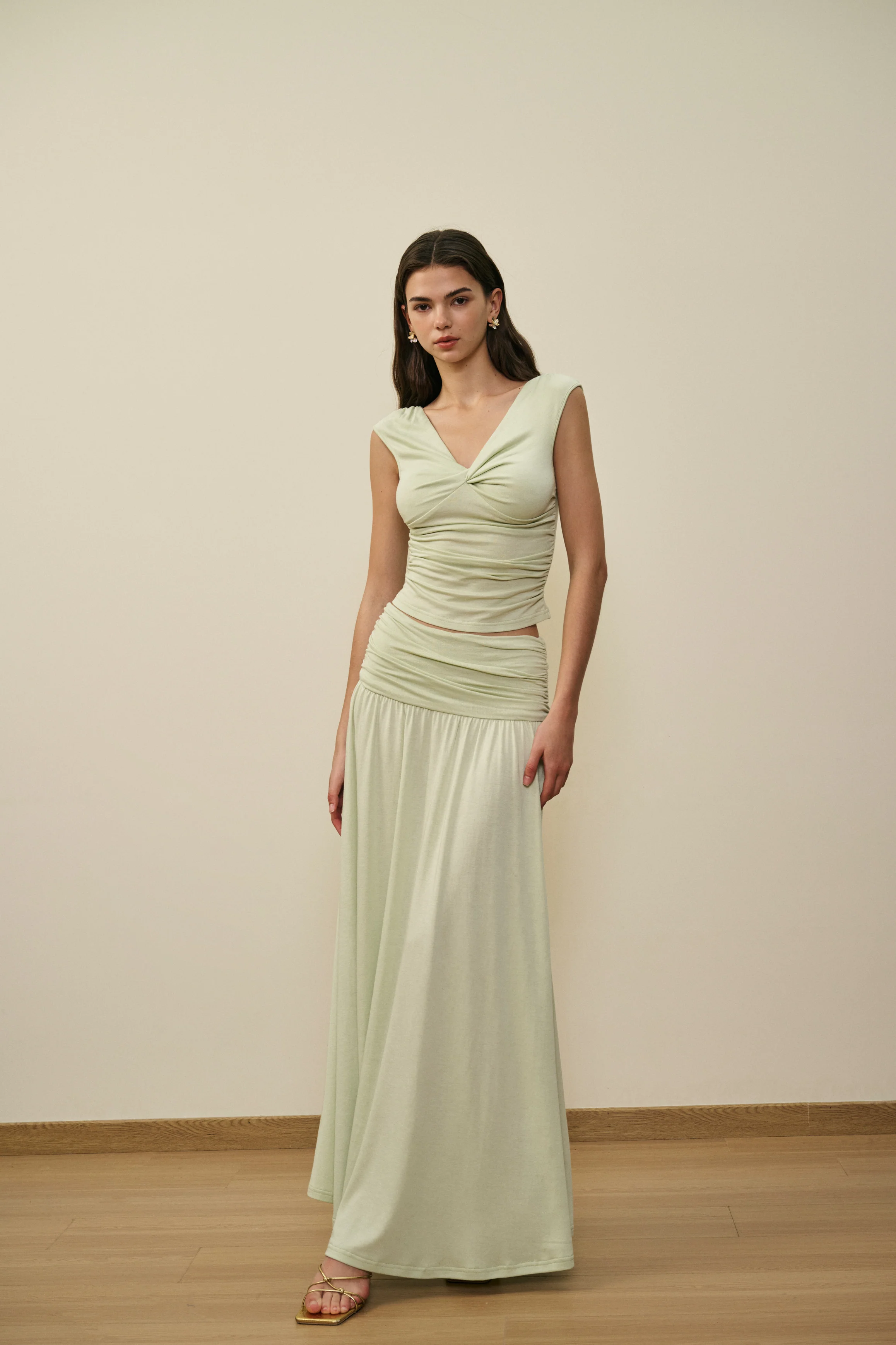 Ruched waist maxi skirt