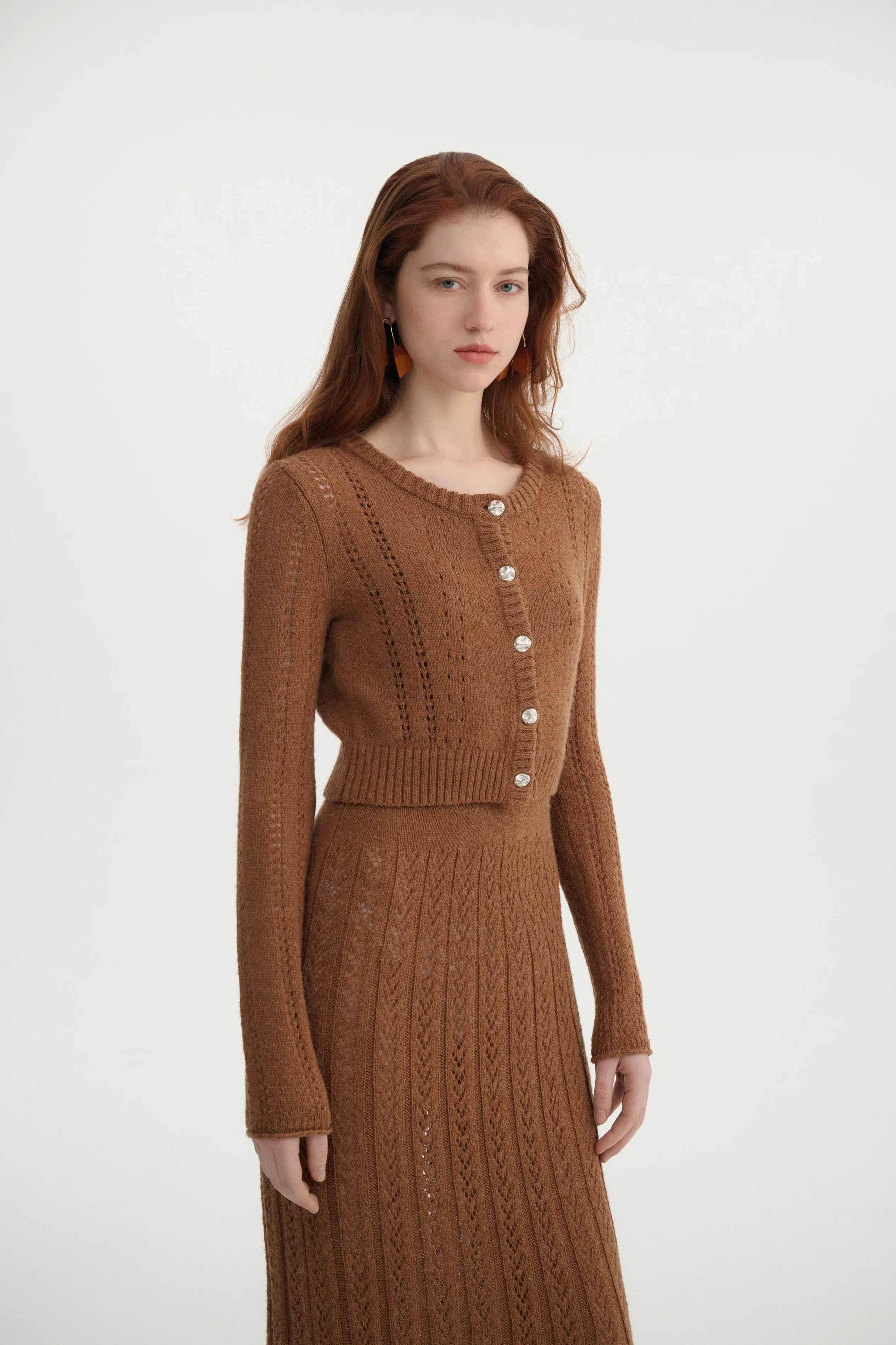 Pointelle cropped cardigan