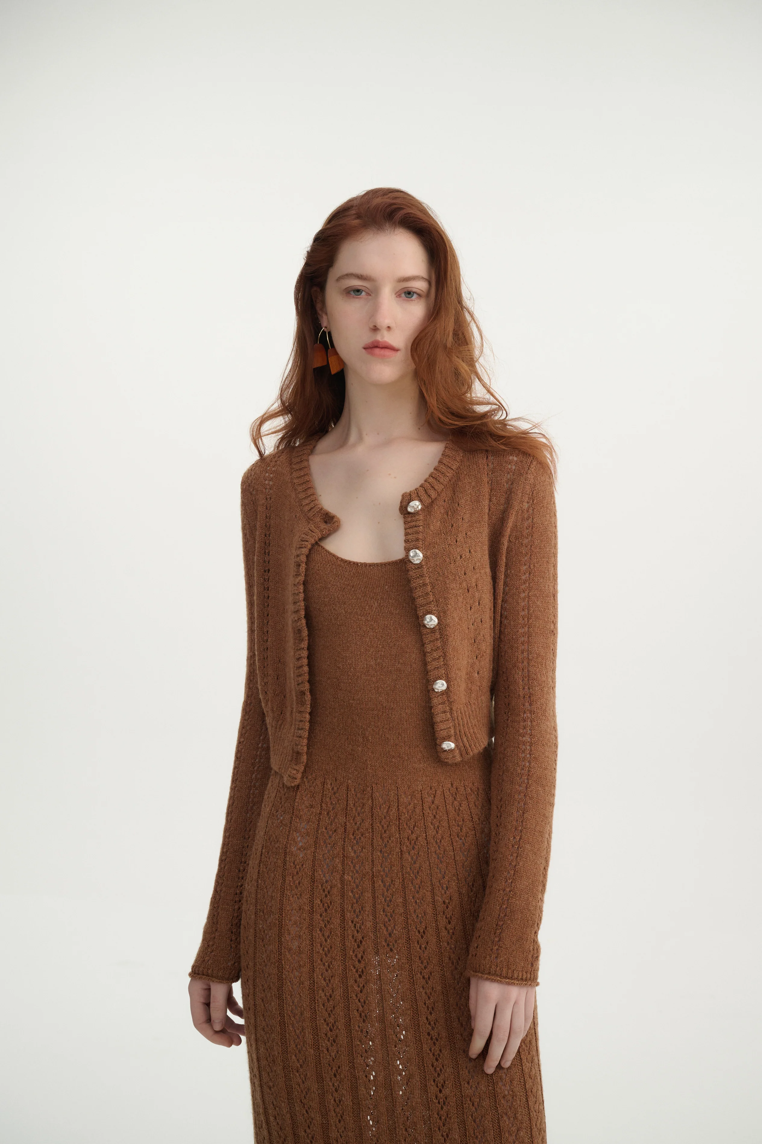 Pointelle cropped cardigan