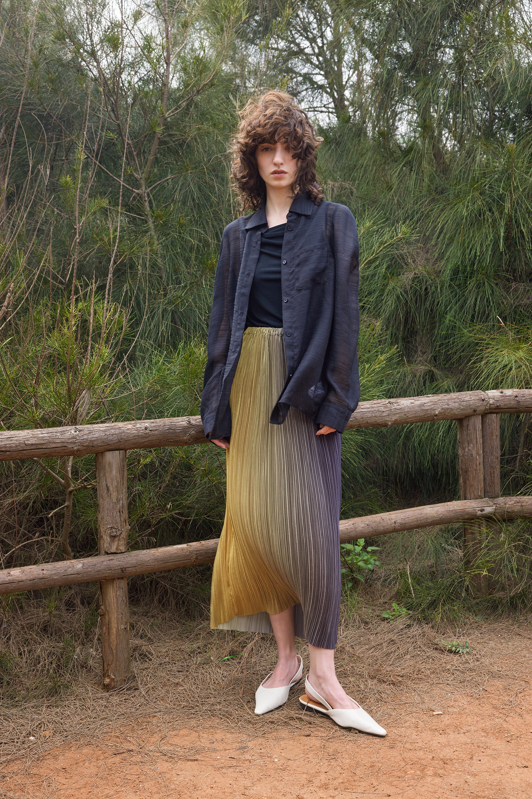 Pleated straight maxi skirt