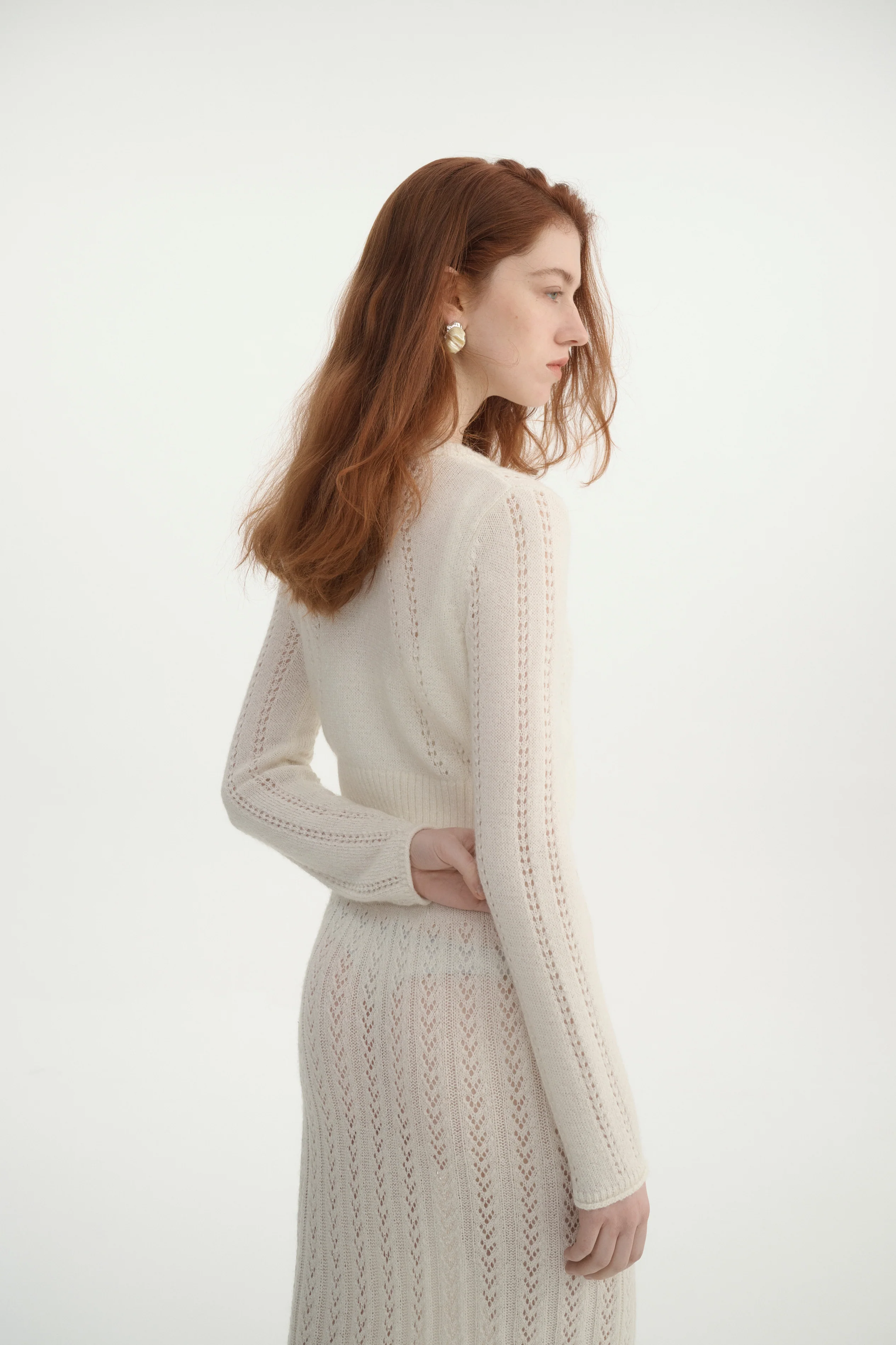 Pointelle cropped cardigan