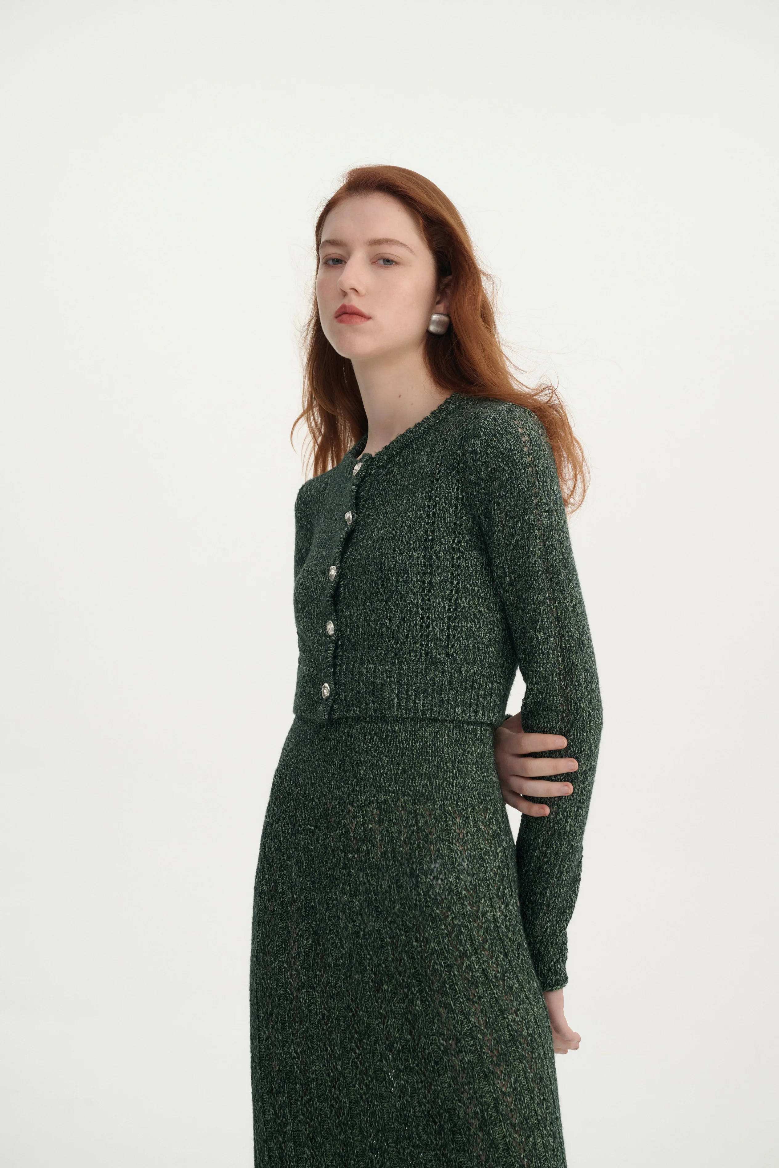 Pointelle cropped cardigan